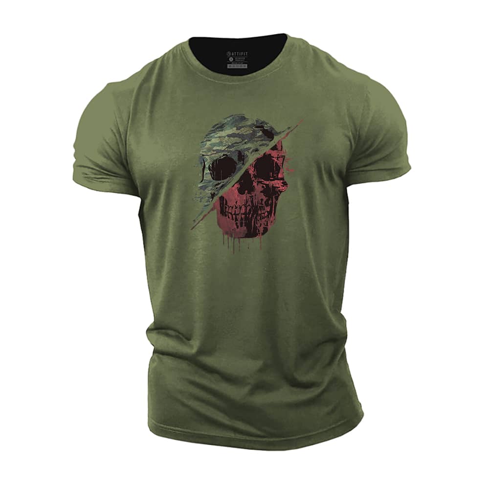 Retro Camouflage Skull Cotton T-Shirt