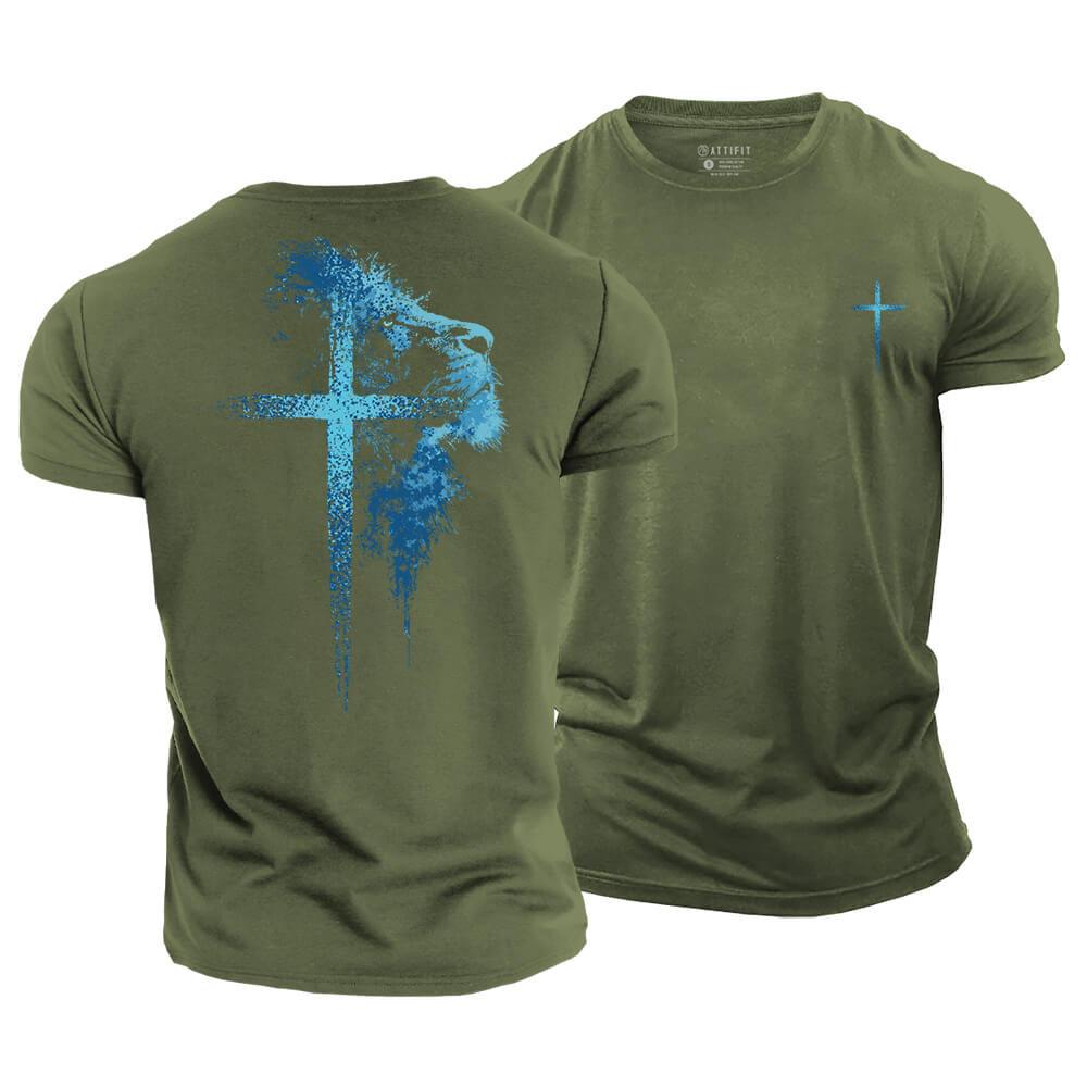 Lion of Faith Cross Cotton T-Shirt