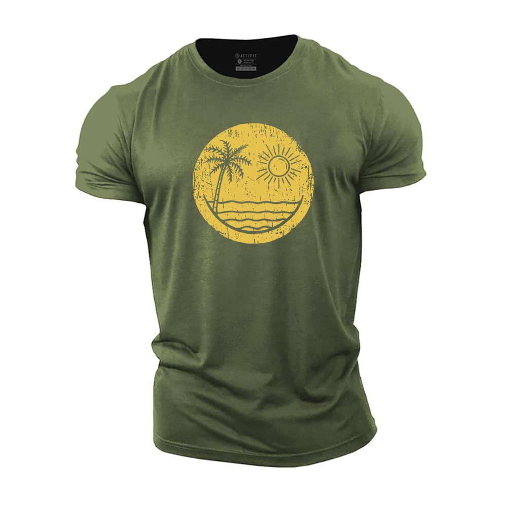 Palm Sun Smiley Cotton T-Shirt