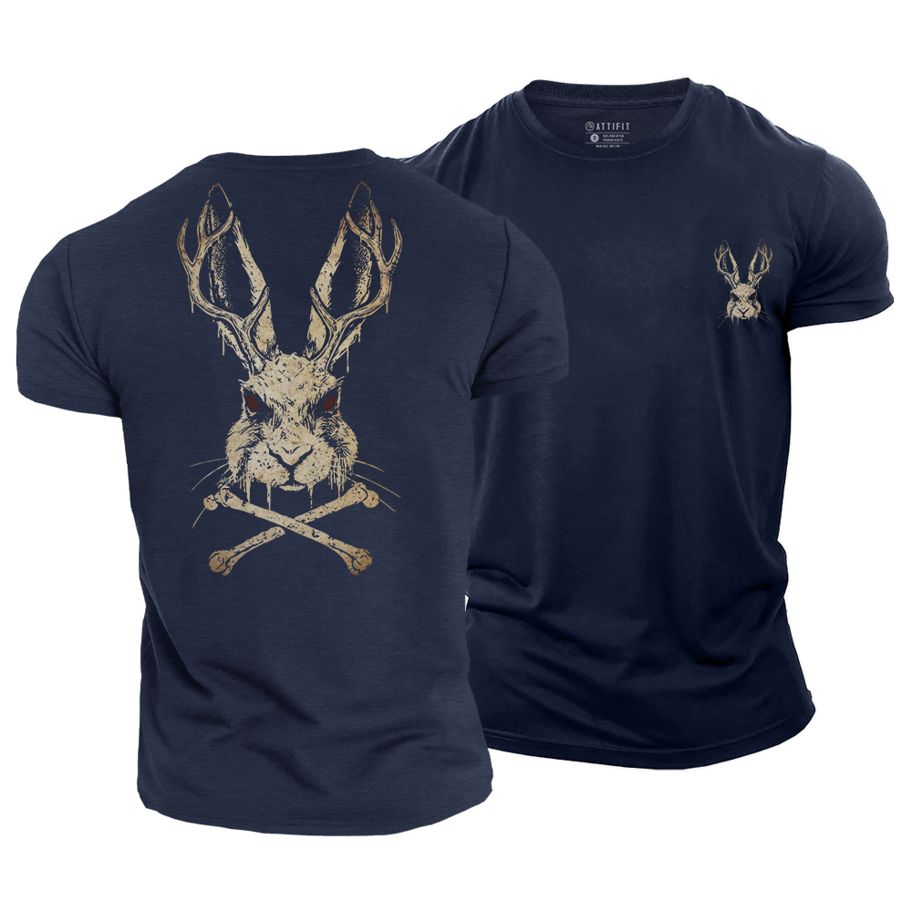 Horned Hare Crossbones Cotton T-Shirt