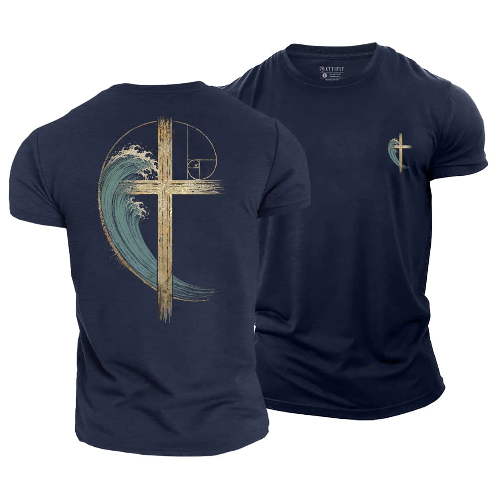 Wave Cross Christian Cotton T-Shirt
