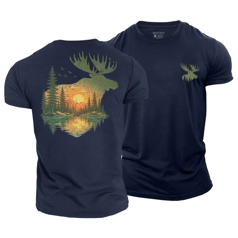 Moose Sunset Cotton T-Shirt