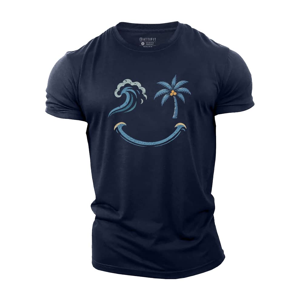Wave Palm Smiley Cotton T-Shirt