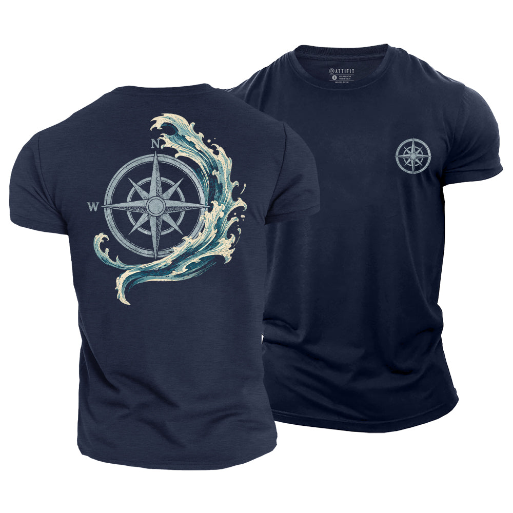 Ocean Wave Compass Cotton T-Shirt
