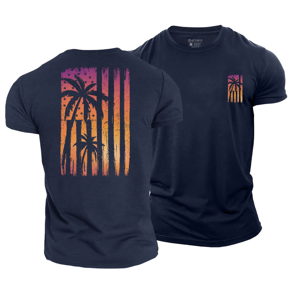 Sunset Palm Flag Cotton T-Shirt