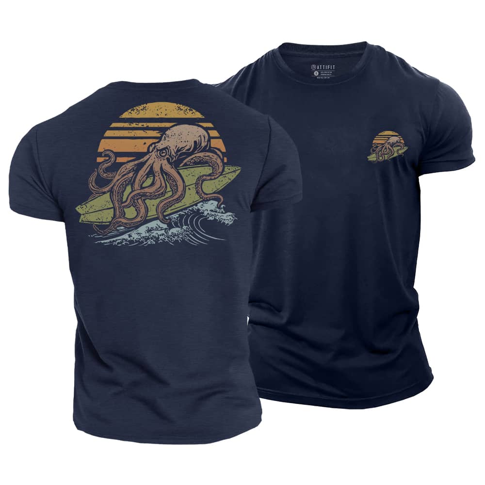 Octopus Surfing Cotton T-Shirt