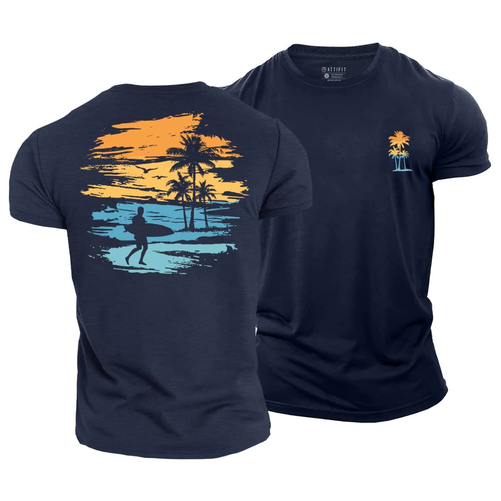 Tropical Surf Sunset Cotton T-Shirt