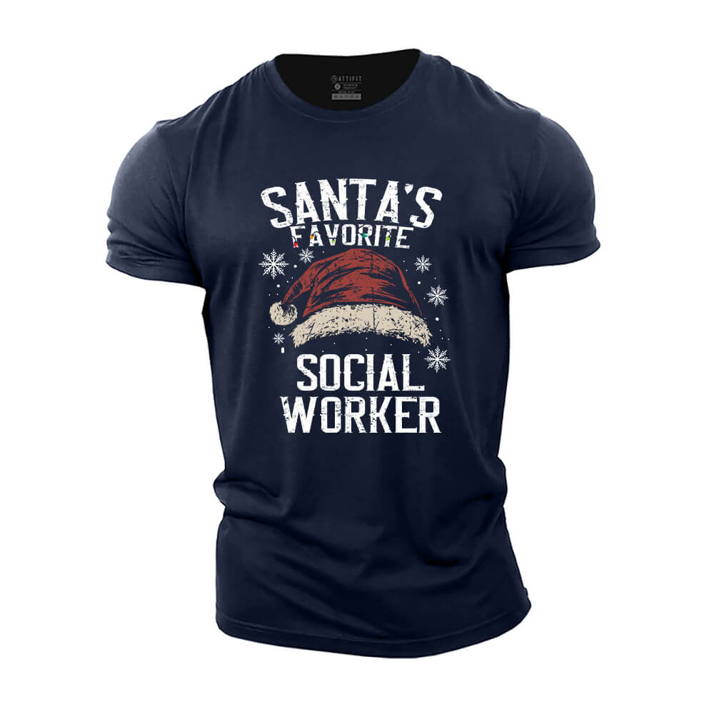 Santa's Favorite Social Worker Cotton T-Shirt