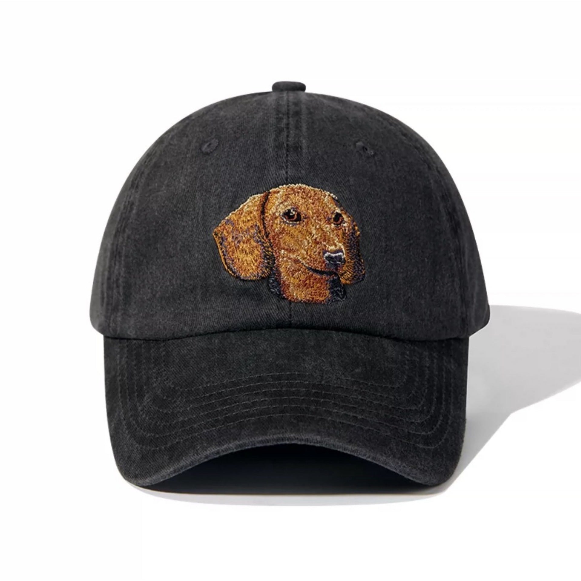 Embroidered Puppy Pattern Washed Vintage Cap