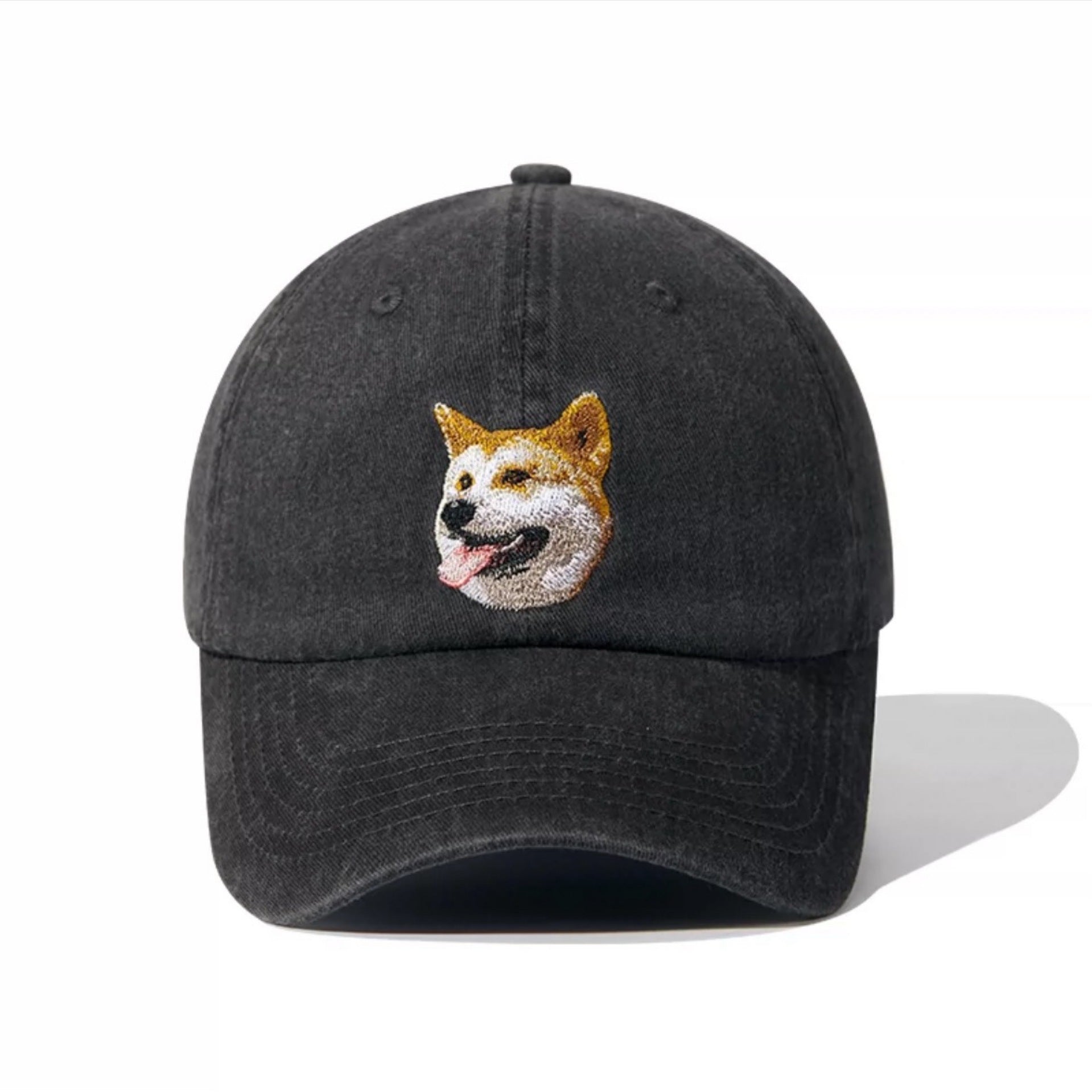 Embroidered Puppy Pattern Washed Vintage Cap