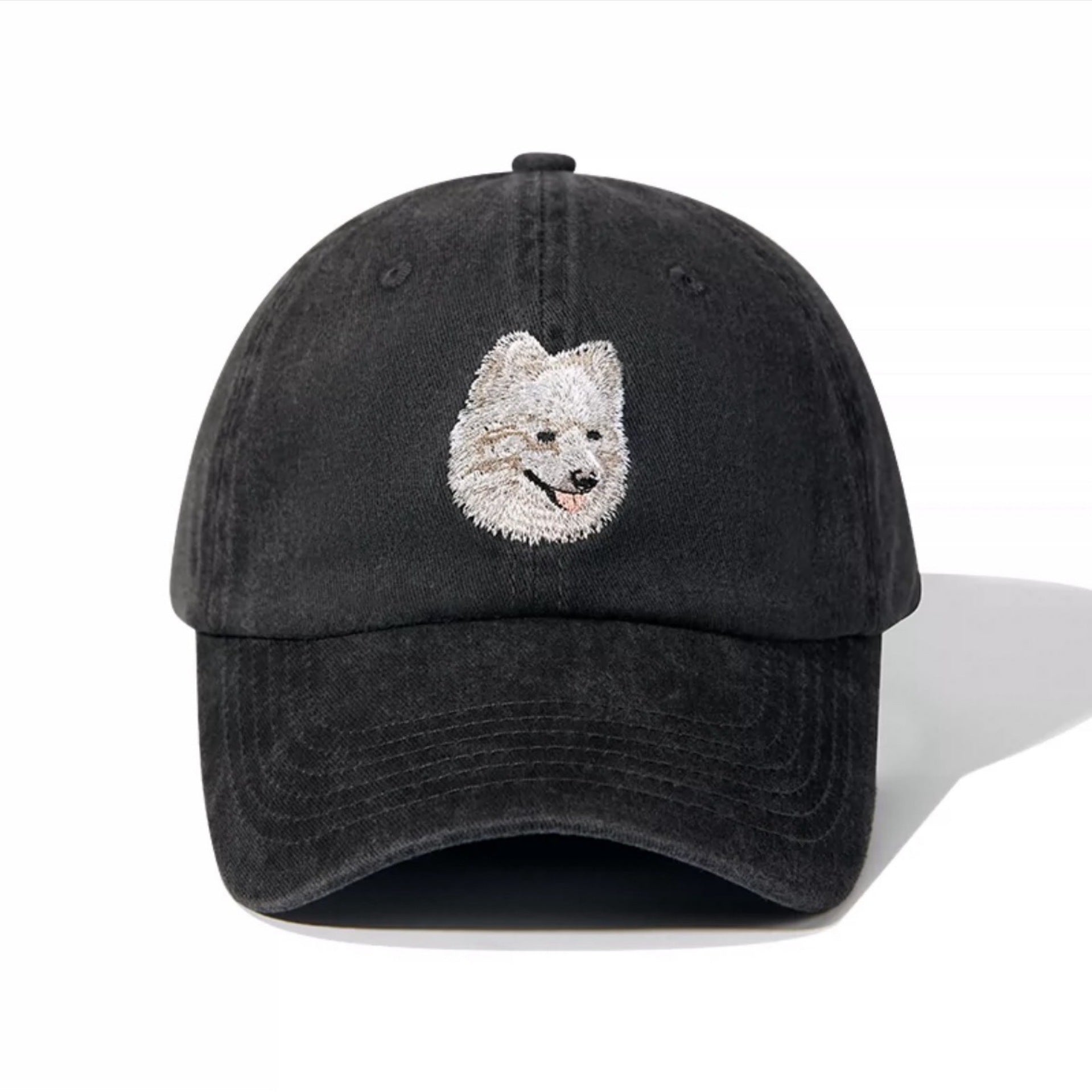 Embroidered Puppy Pattern Washed Vintage Cap