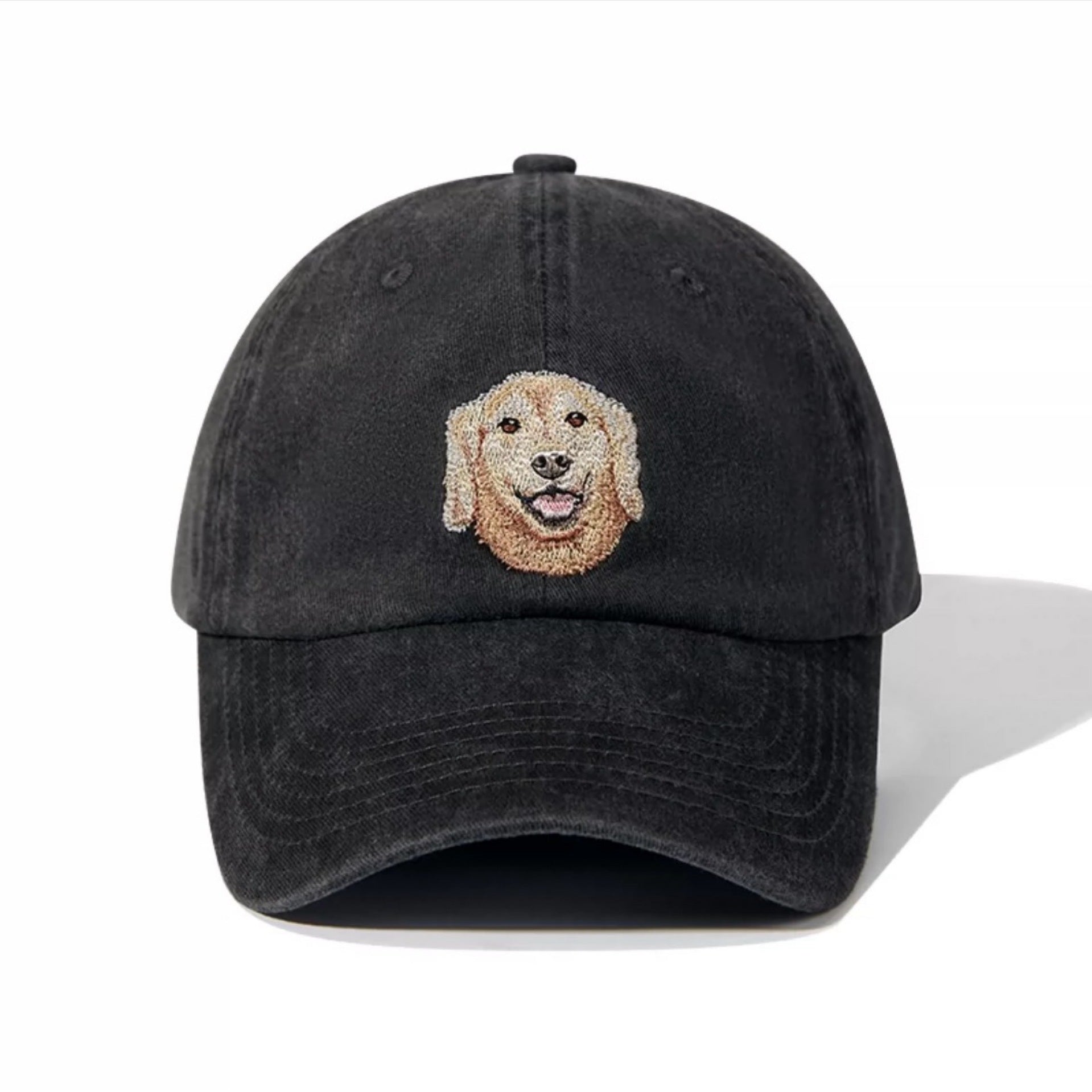 Embroidered Puppy Pattern Washed Vintage Cap