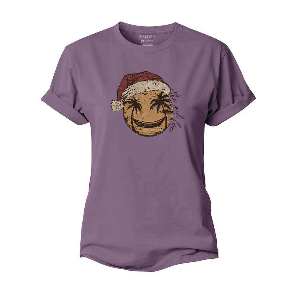 Christmas Smiley Palm Tree Women's Cotton T-Shirt