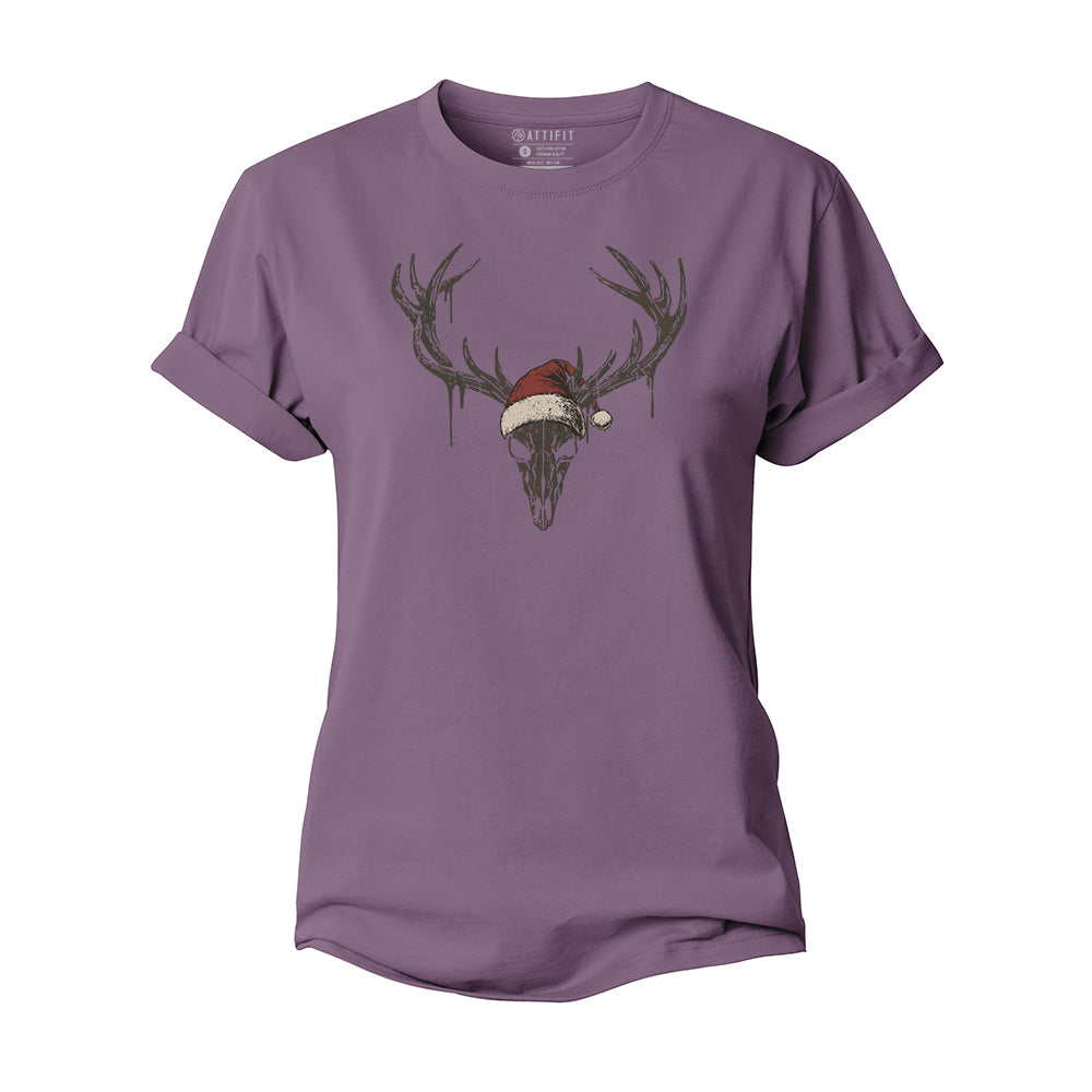 Christmas Elk Skull Women's Cotton T-Shirt