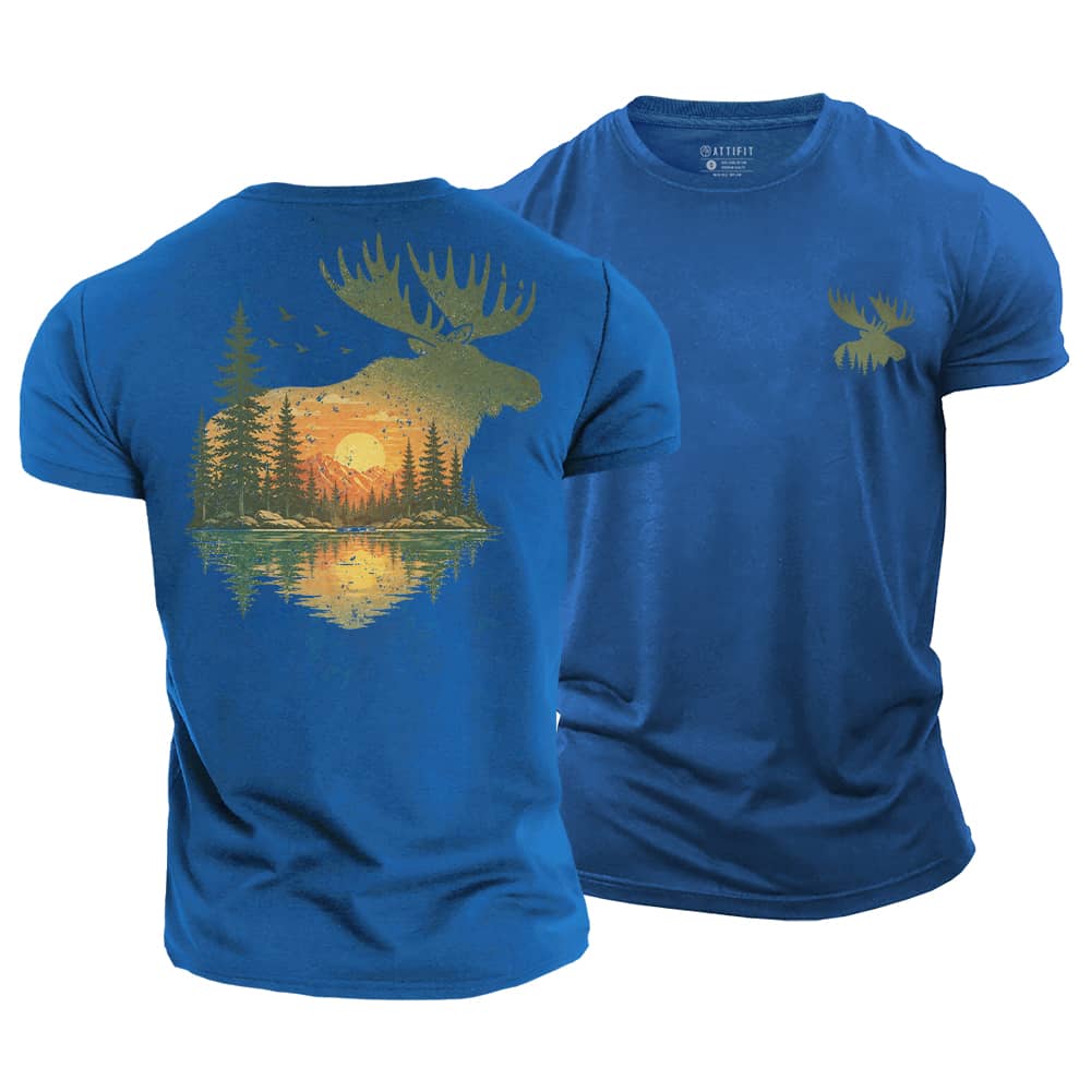 Moose Sunset Cotton T-Shirt