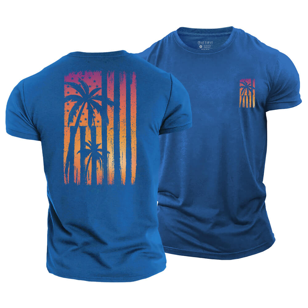 Sunset Palm Flag Cotton T-Shirt