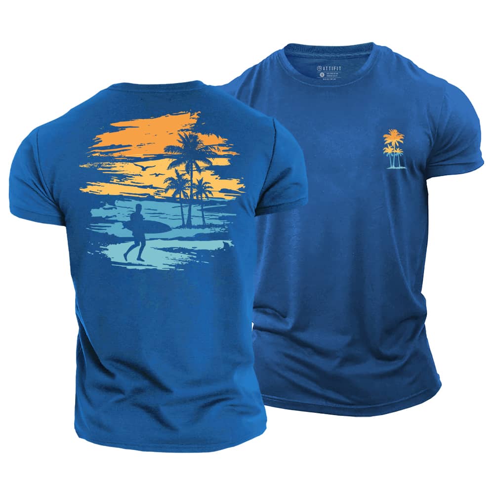 Tropical Surf Sunset Cotton T-Shirt