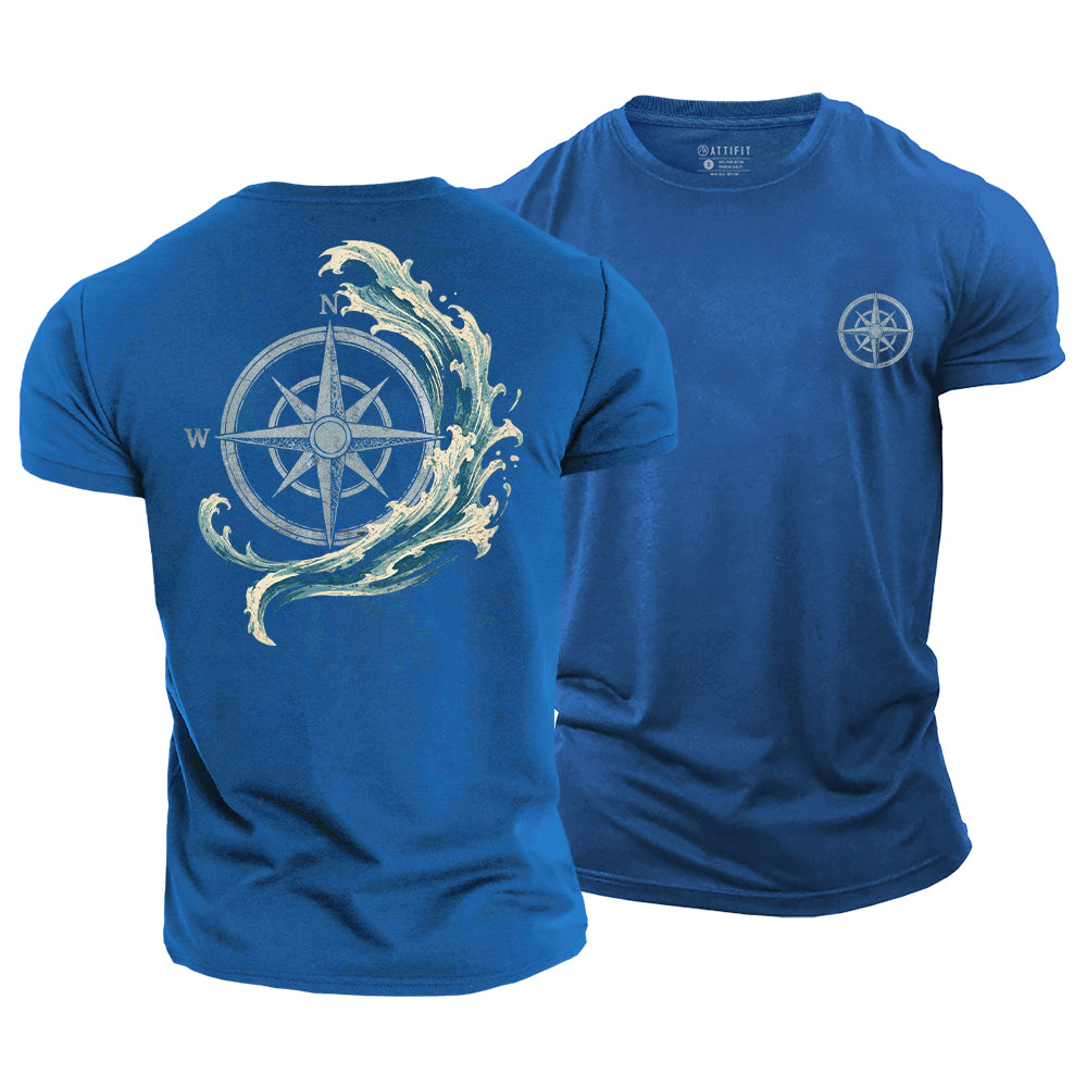 Ocean Wave Compass Cotton T-Shirt