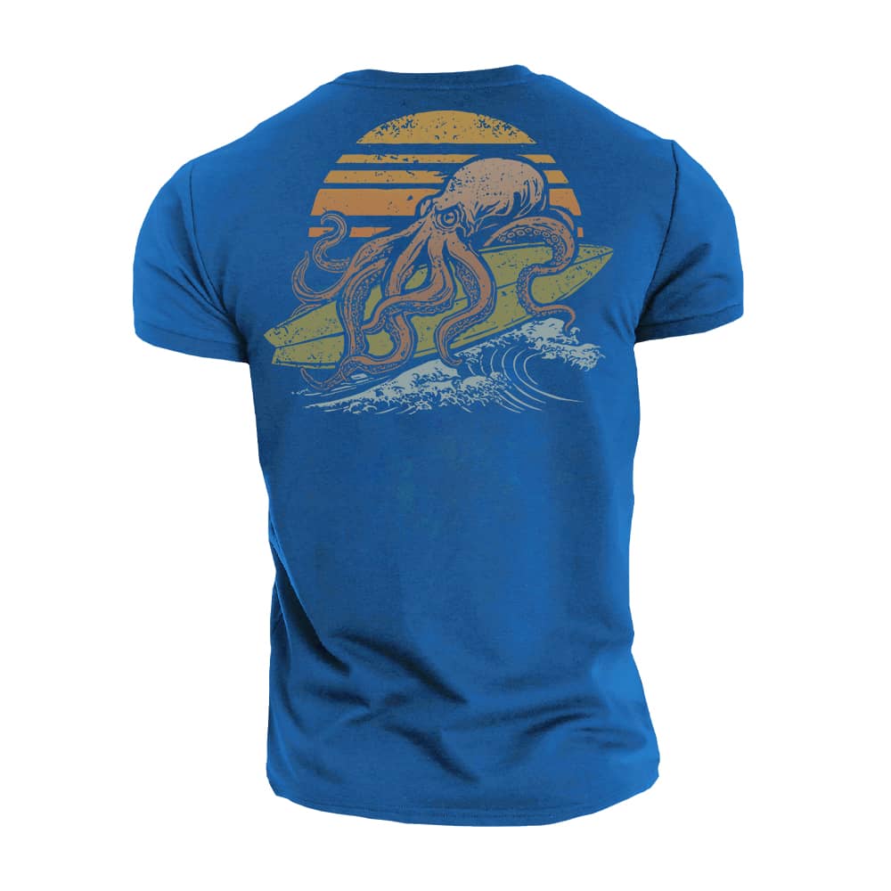 Octopus Surfing Cotton T-Shirt