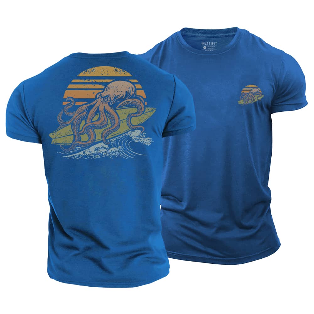 Octopus Surfing Cotton T-Shirt