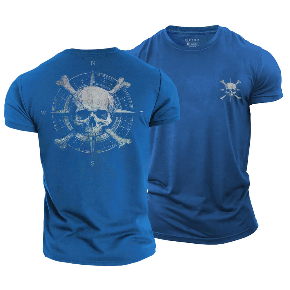 Adventure Compass Skull Cotton T-Shirt