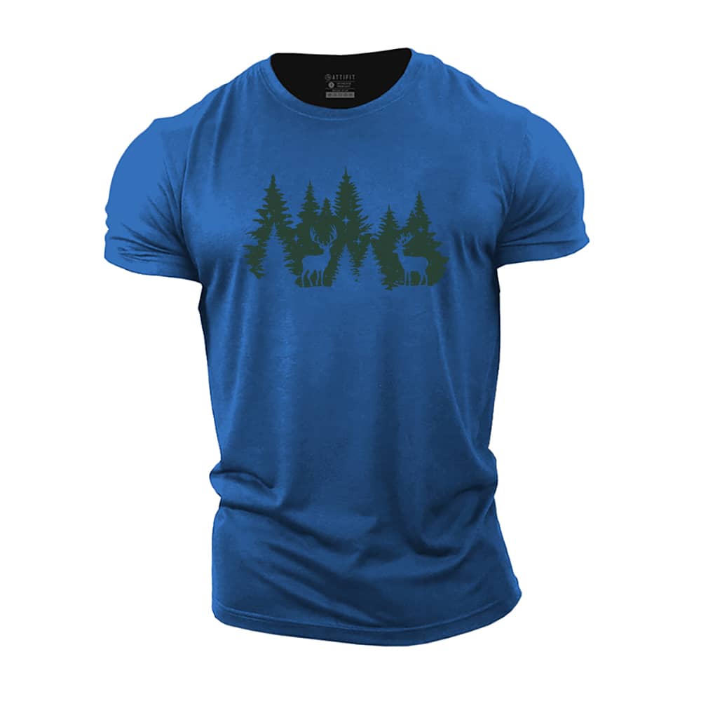 Christmas Forest Deer Cotton T-Shirt