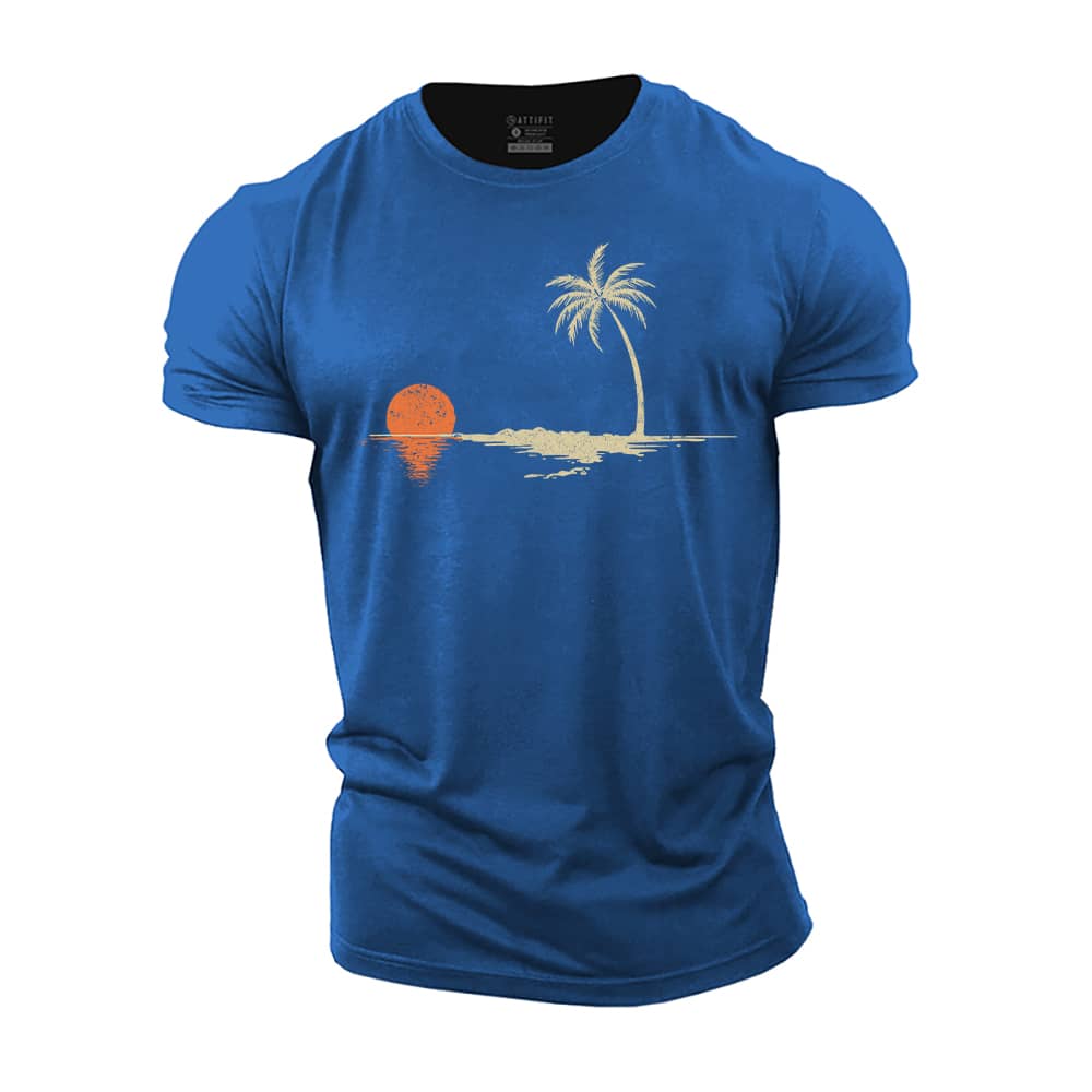 Palm Sunset Reflection Cotton T-Shirt