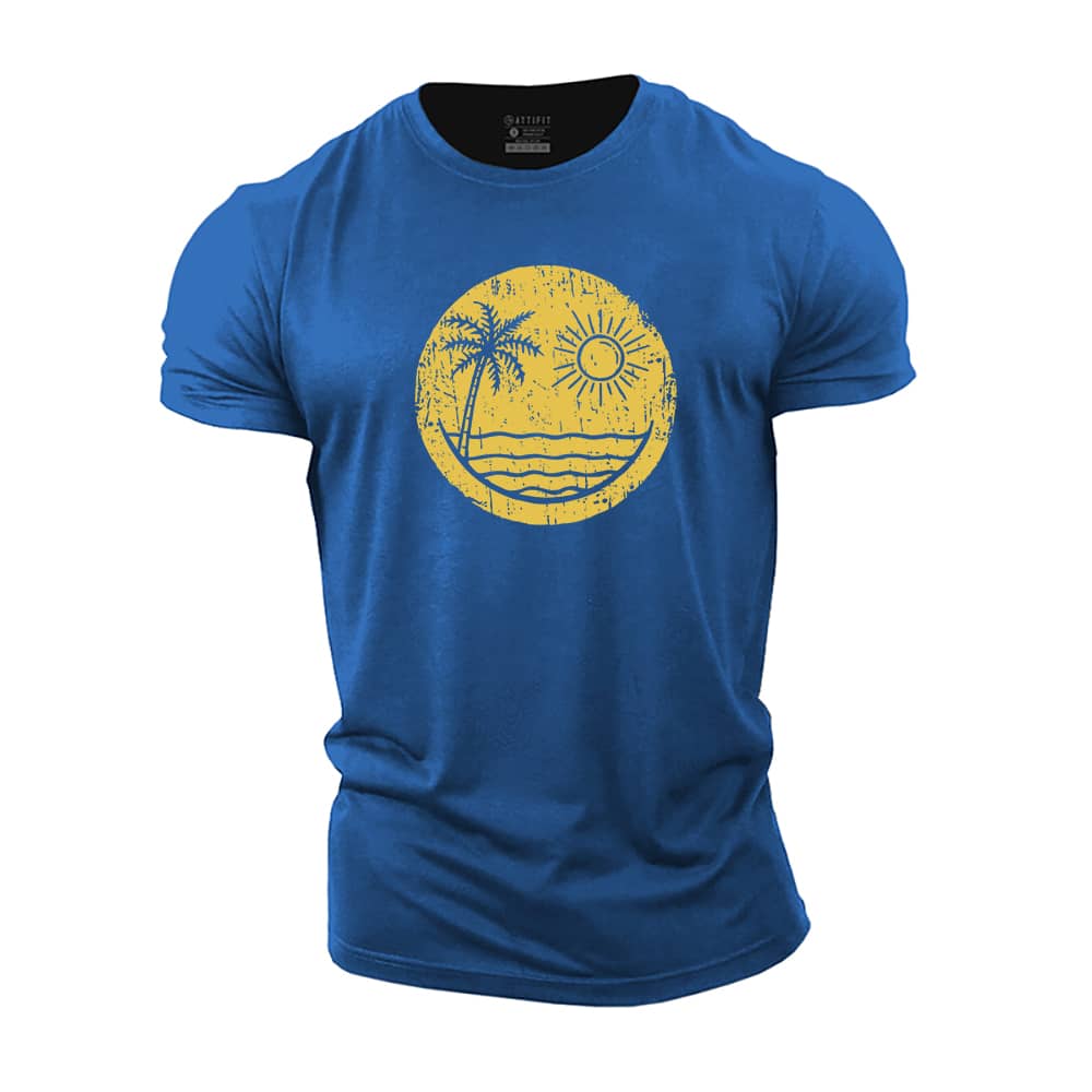 Palm Sun Smiley Cotton T-Shirt
