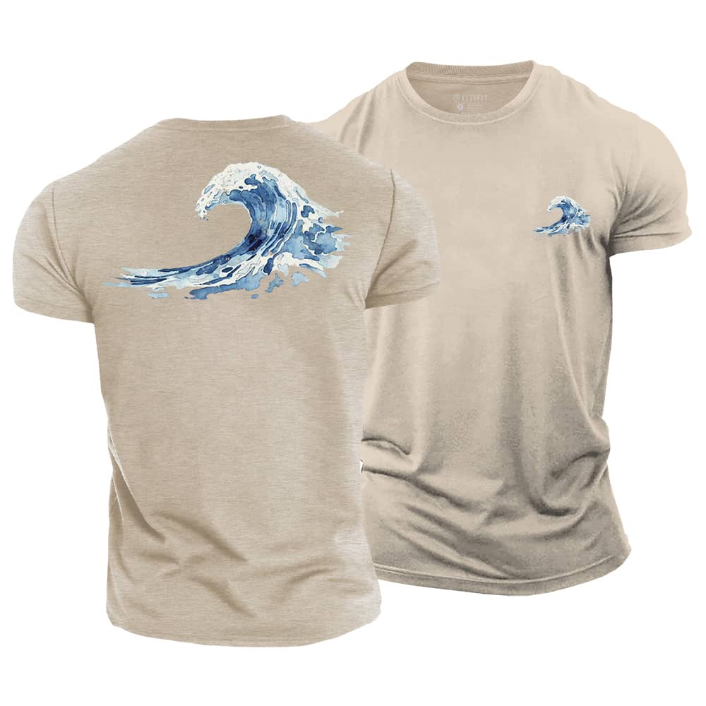 Watercolor Ocean Waves Cotton T-Shirt