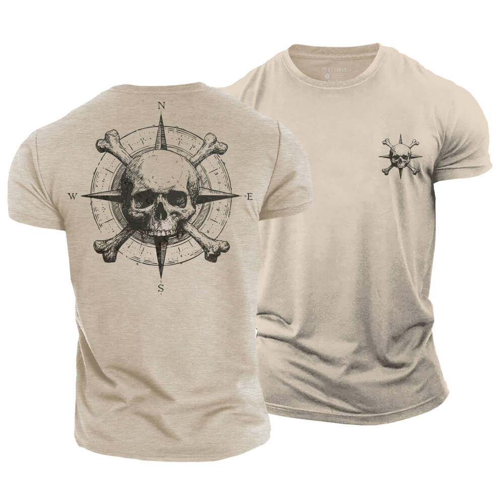 Adventure Compass Skull Cotton T-Shirt