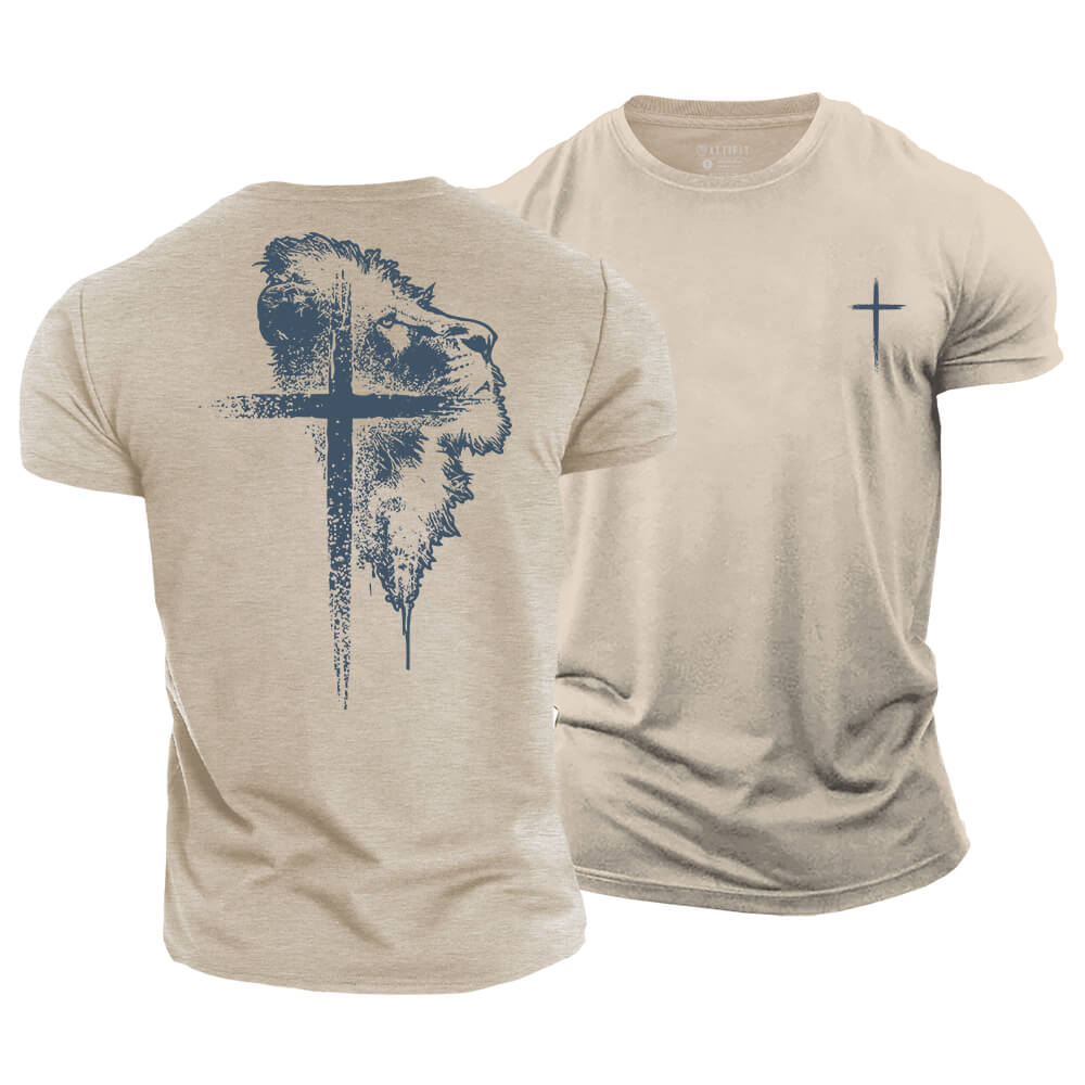 Lion of Faith Cross Cotton T-Shirt
