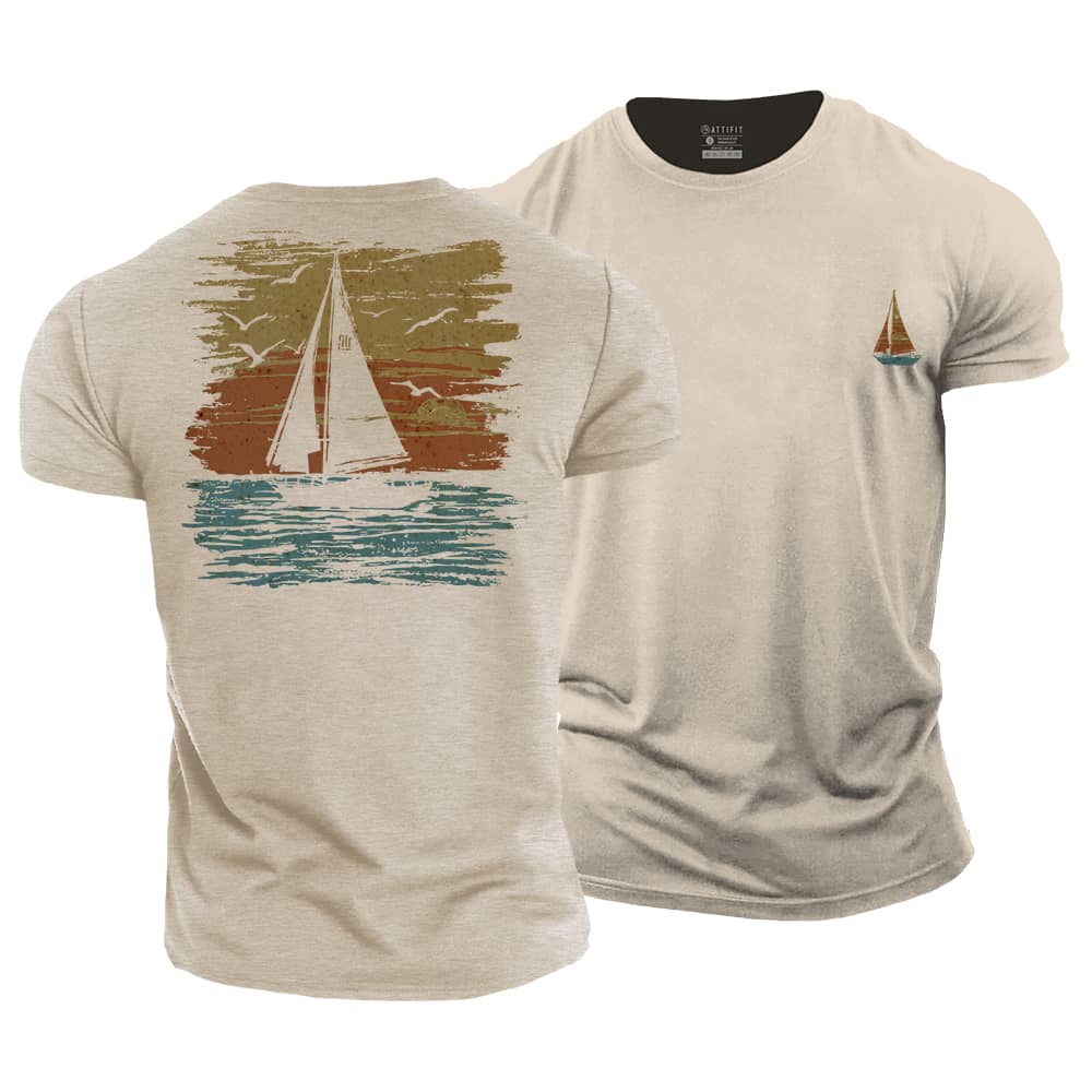 Sailing Boat Sunset Cotton T-Shirt