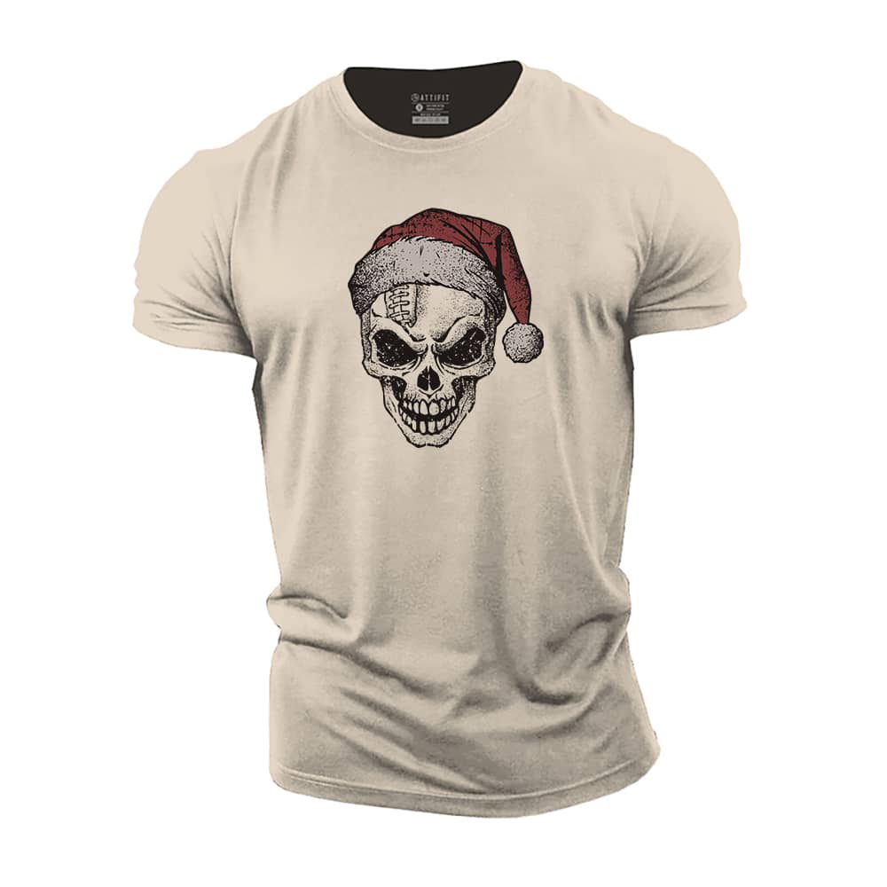Christmas Football Skull Cotton T-Shirt