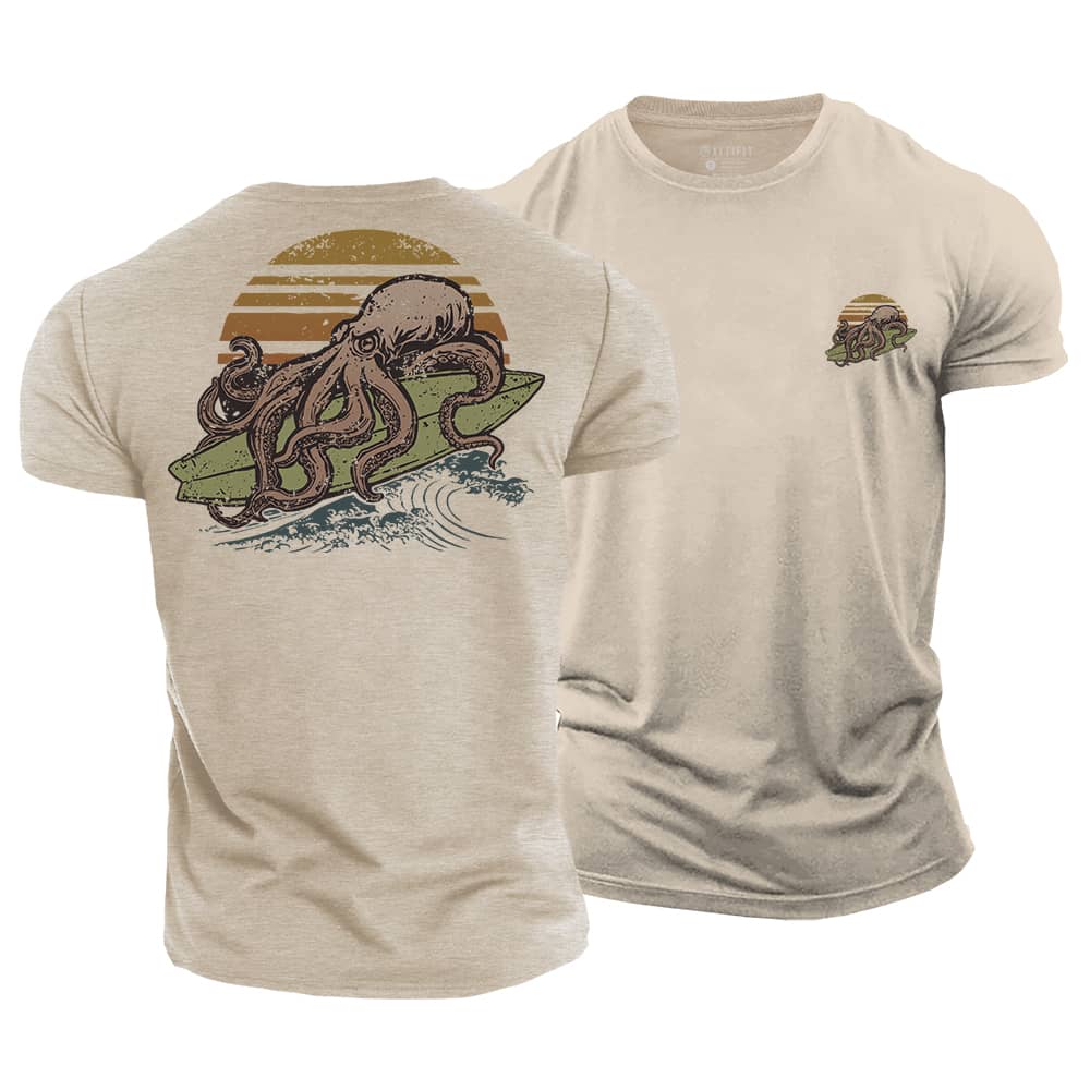 Octopus Surfing Cotton T-Shirt
