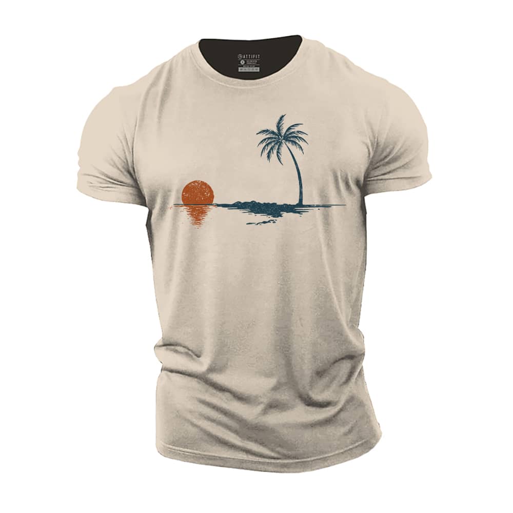Palm Sunset Reflection Cotton T-Shirt