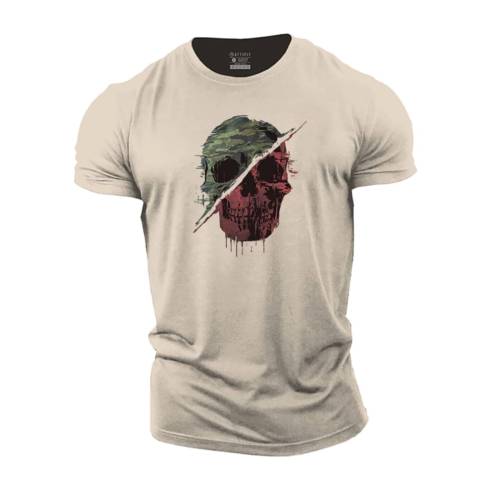 Retro Camouflage Skull Cotton T-Shirt