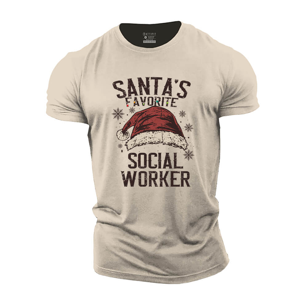 Santa's Favorite Social Worker Cotton T-Shirt