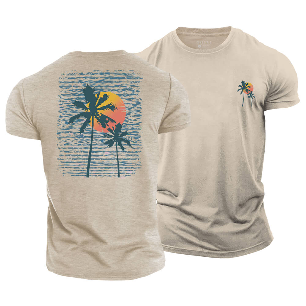 Palm Sunset Line Cotton T-Shirt