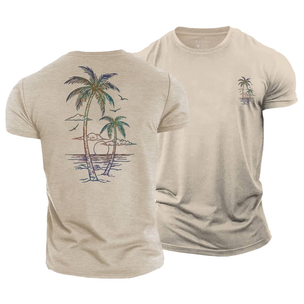 Vibrant Palm Scene Cotton T-Shirt