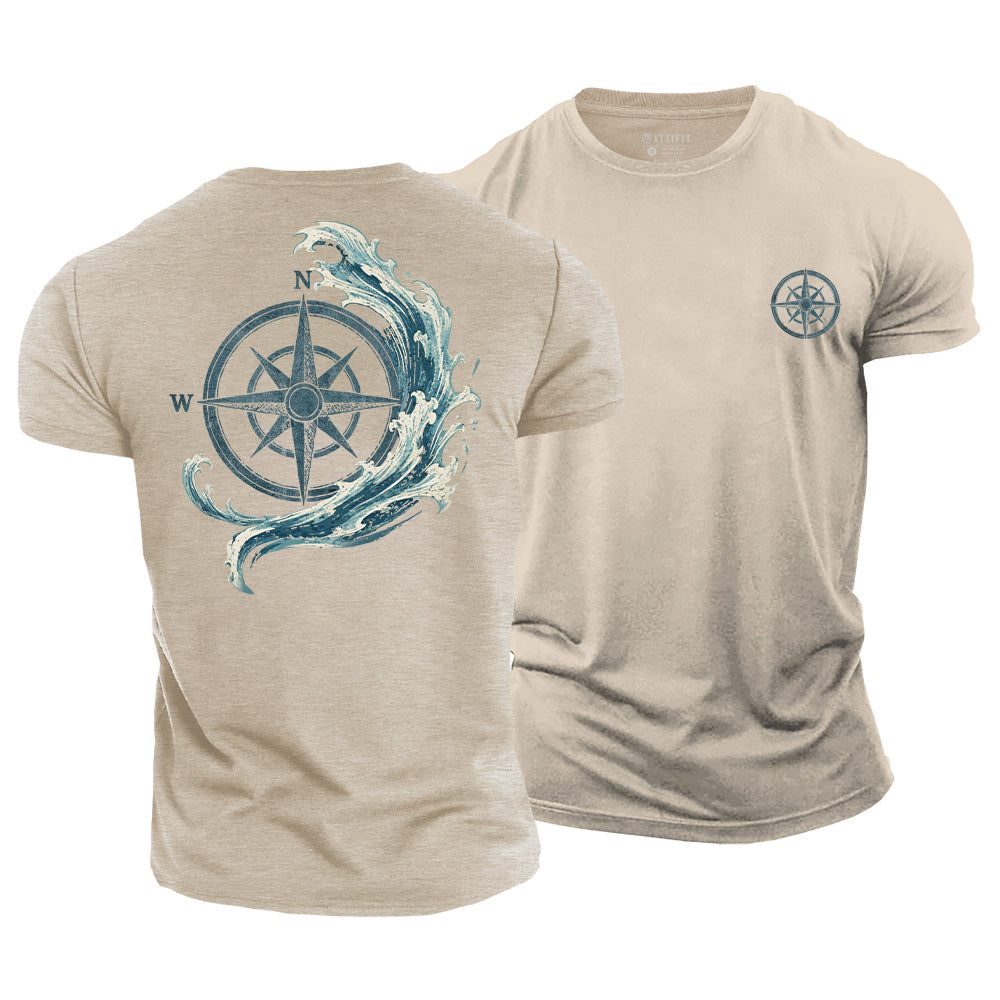 Ocean Wave Compass Cotton T-Shirt