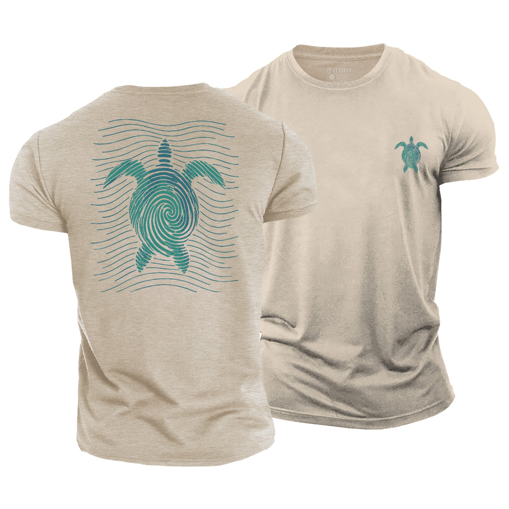Wave Line Turtle Cotton T-Shirt