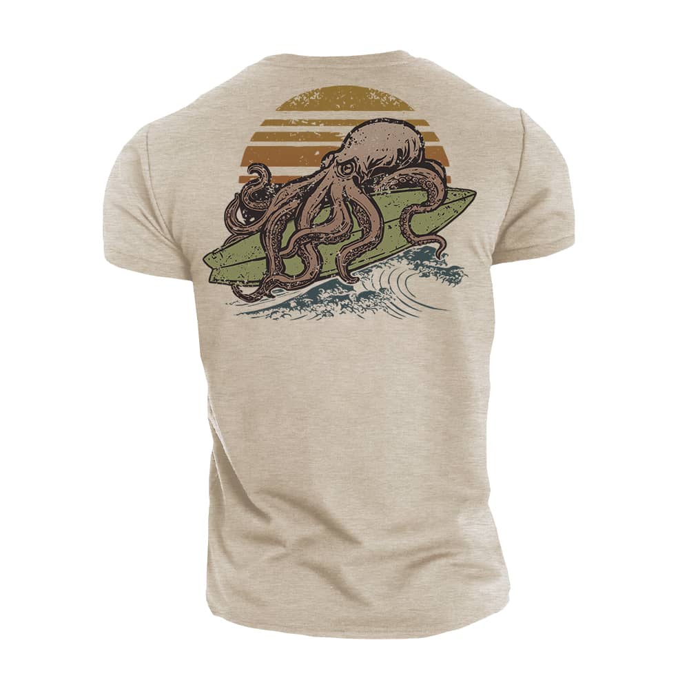 Octopus Surfing Cotton T-Shirt