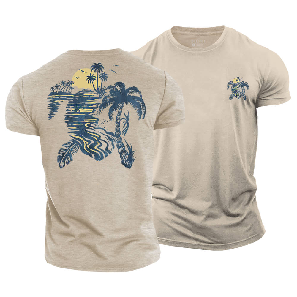 Turtle Palm Reflection Cotton T-Shirt