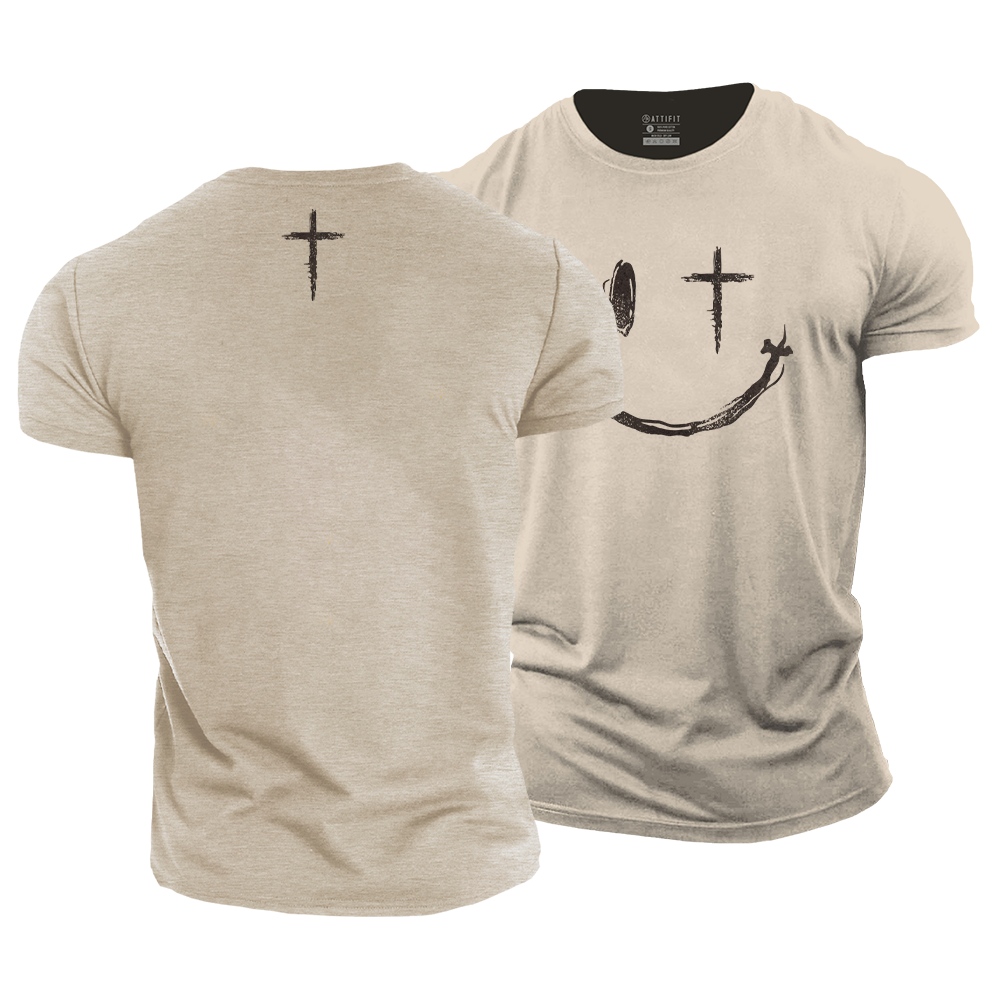 Cross Smiley Face Cotton T-Shirt