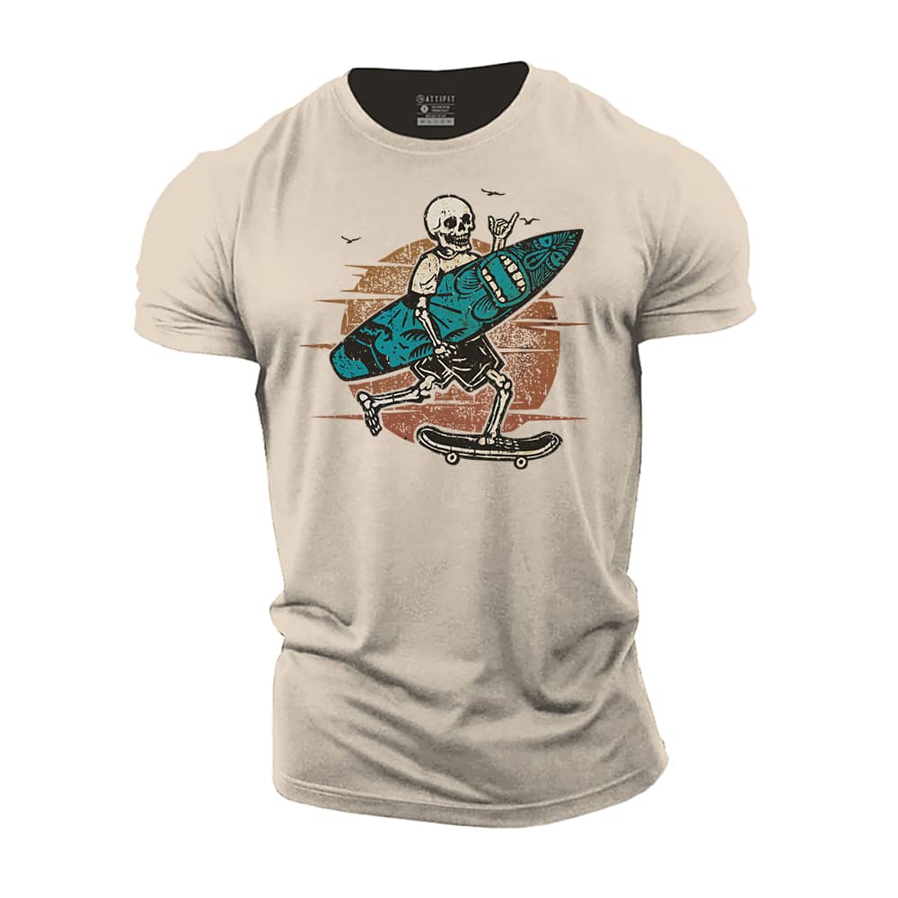Surfing Skeleton Cotton T-Shirt