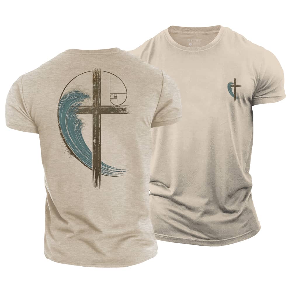 Wave Cross Christian Cotton T-Shirt