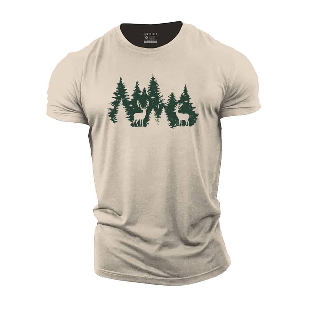 Christmas Forest Deer Cotton T-Shirt
