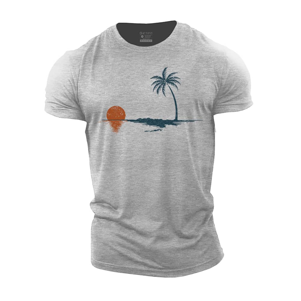 Palm Sunset Reflection Cotton T-Shirt