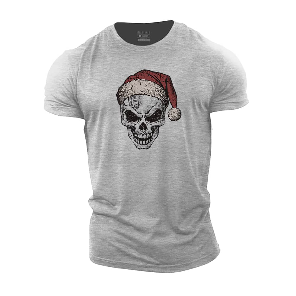 Christmas Football Skull Cotton T-Shirt