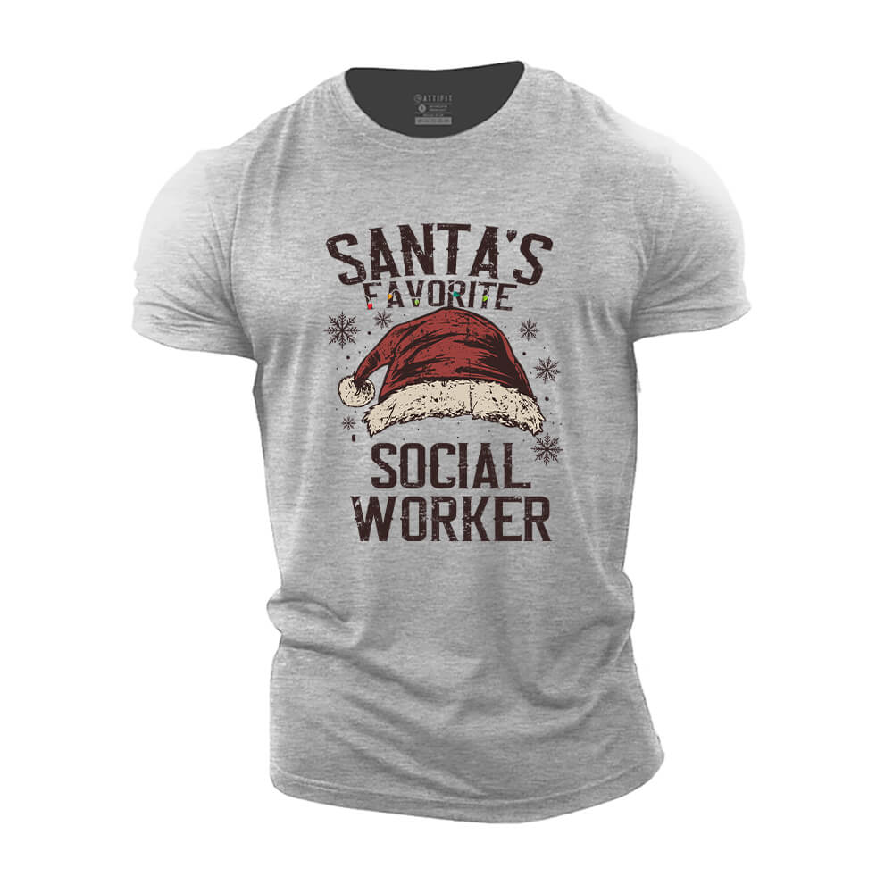 Santa's Favorite Social Worker Cotton T-Shirt